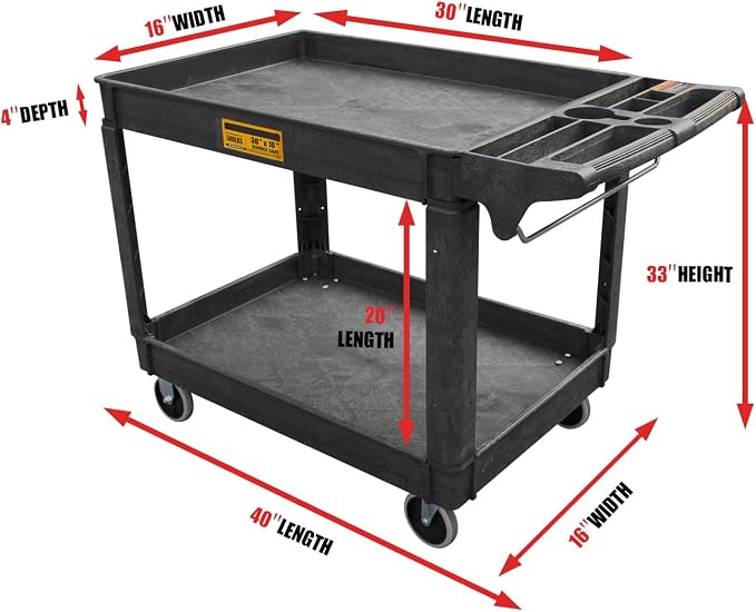 Utility Service Cart, 2-Shelf 500LBS Heavy Duty Plastic Rolling Utility Cart - Image 3