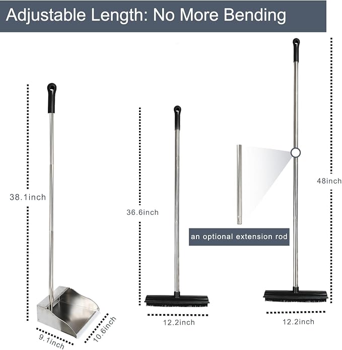 Rubber Broom and Dustpan Set, Pet Hair Removal Rubber Broom - Image 2
