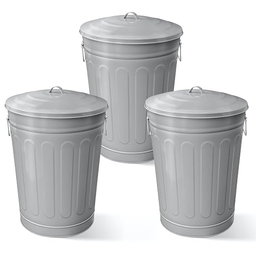 Plexon Round Trash Can 13 Gallon, Vintage Metal Outdoor Trash Can by Plexon