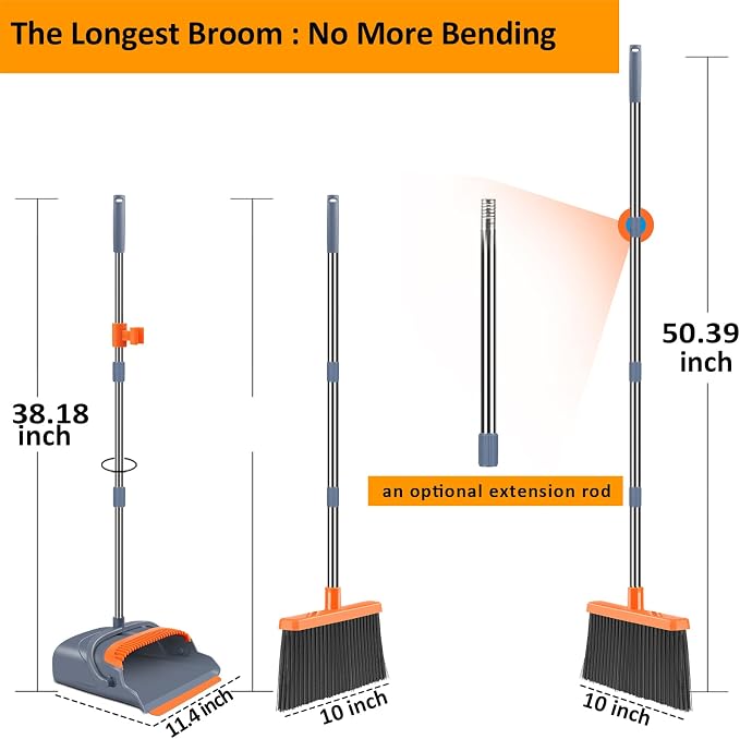 kelamayi Upgrade Broom and Dustpan Set, Self-Cleaning - Image 2
