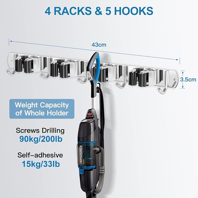 IMILLET Broom Holder Wall Mounted, Stainless Steel Broom Mop Holder Self - Image 4