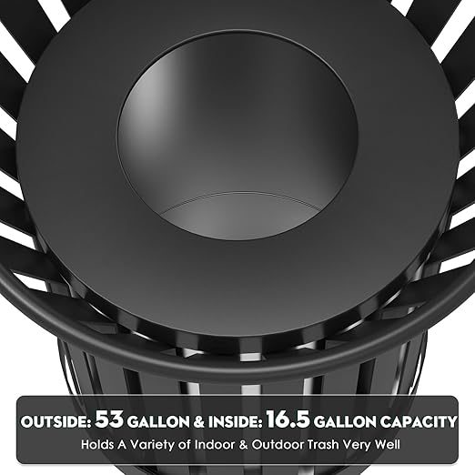 Round Heavy Duty Outdoor Trash Can, Large Metal Slatted Garbage Can - Image 5