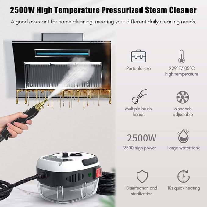 2500W Portable Handheld Steam Cleaner, High Temperature Pressurized Steam - Image 3