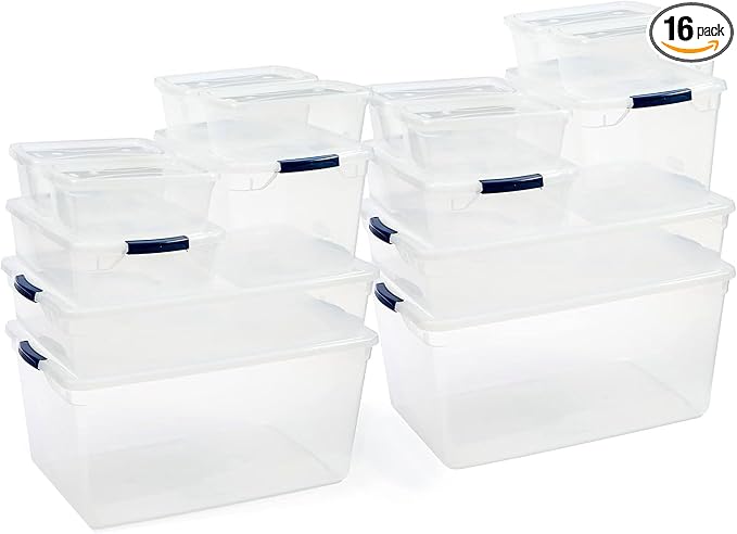 Rubbermaid Cleverstore Clear Dorm Variety 16-Pack, Made in USA, Stackable Large by Rubbermaid