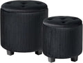 Big Round Ottoman with Storage Set of 2, Upholstered Velvet Vanity Stool by HomePage