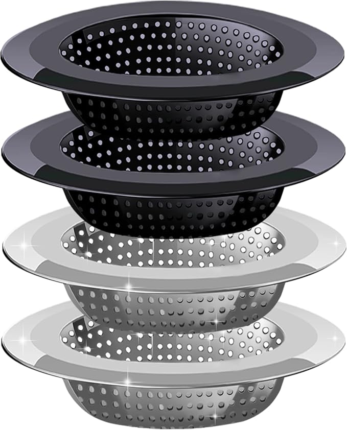 Kitchen Sink Drain Strainer, 4 Pack Stainless Steel and Black Mesh Sink Strainer by V-TOP