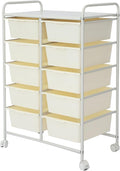 Rolling Cart with 10 Drawers, Plastic Drawer Cart with Metal Frame, Utility by Ytaoka
