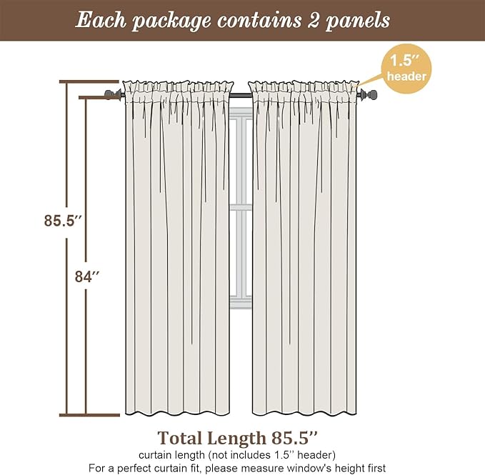 Chyhomenyc White Sheer Curtains 84 Inches Long 2 Panels, Light Filtering White - Image 2
