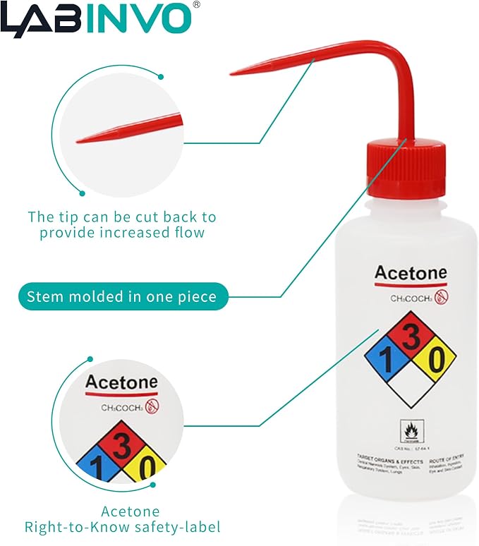 Acetone Wash Bottle, Narrow Mouth, Self-Venting Safety Wash Bottle, LDPE - Image 4