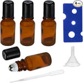 10ML Roller Bottles for Essential Oil, 4 Pack Empty Amber Glass Roller Bottle by HEYLEAYAR
