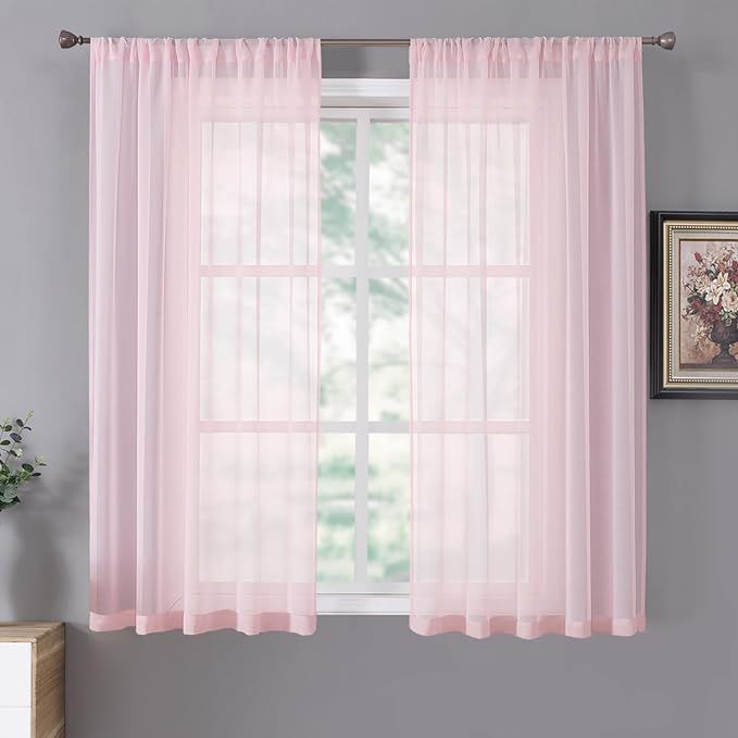 Tollpiz Short Sheer Curtain Living Room Linen Textured Curtains Sheer Light by Tollpiz