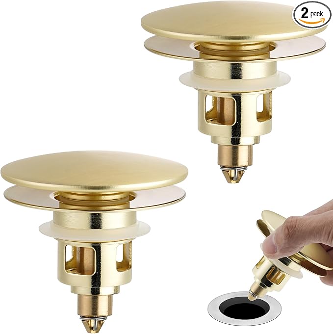 Universal 2PCS Bathroom Sink Stopper 2 in 1 Pop Up Metal Sink Drain Strainer by Greatcomfortathome
