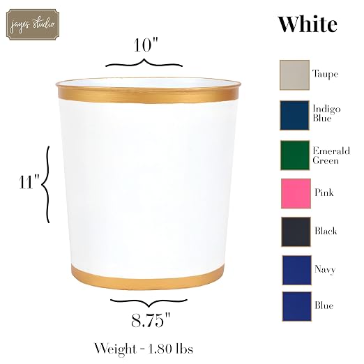 Jaye's Studio Mattie Decorative White and Gold Bathroom Trash Can, Metal Waste - Image 6
