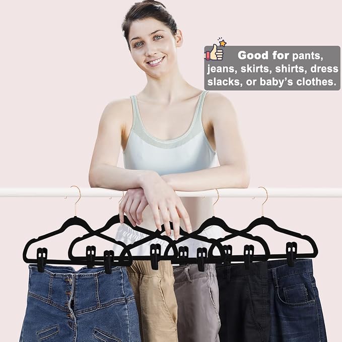 Black Velvet Hangers Clips 20 PCS, Non-Slip Velvet Clips - Image 4