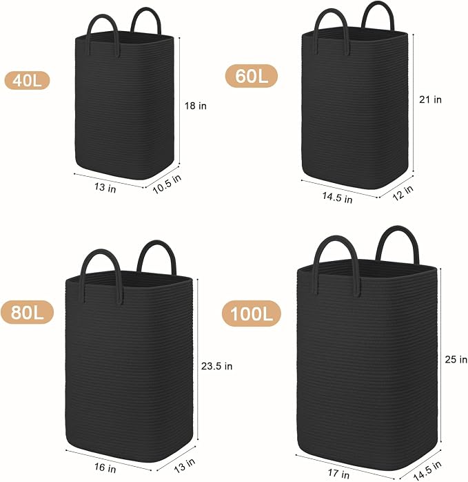 Laundry Basket, Woven Cotton Rope Laundry Hamper, 80L Versatile Storage - Image 3