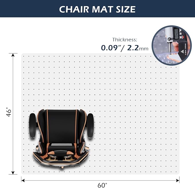 Chair Mat for Carpet, SALLOUS 46" x 60" Office Chair Mat for Carpeted Floors - Image 2
