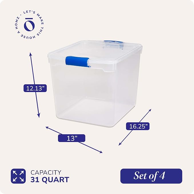 HOMZ 4-Pack Latching Lid, Large Clear Plastic Storage Bins - Image 4