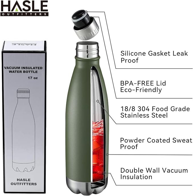 HASLE OUTFITTERS 17oz Stainless Steel Water Bottles, Vacuum Insulated Double - Image 2