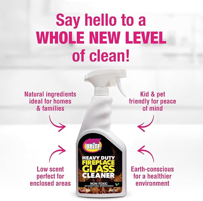 Quick N Brite Fireplace Glass Cleaner 24oz, Nonabrasive Cleaning Spray - Image 3