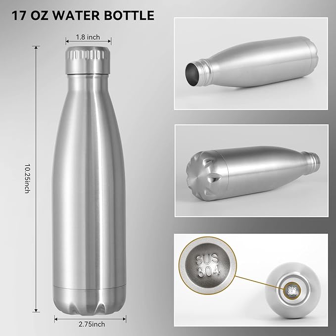 VEGOND 17oz Stainless Steel Water Bottles, Reusable Metal Sports Water Bottle - Image 3
