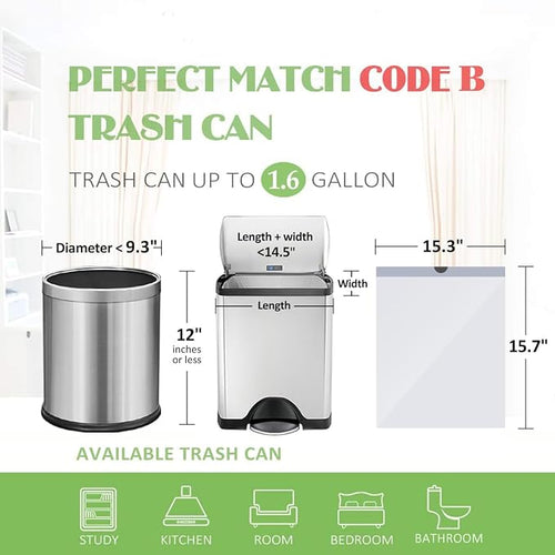 1.6 Gallon/220pcs Strong Drawstring Trash Bags Garbage Bags by Teivio, Bathroom - Image 2