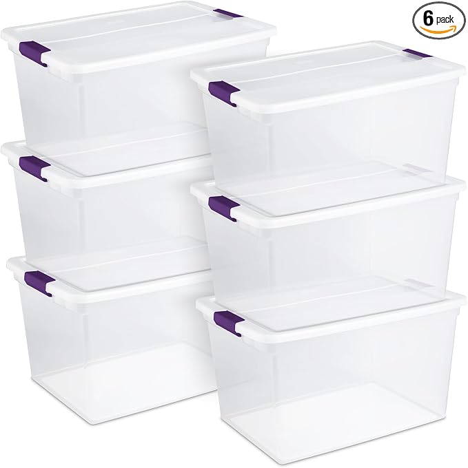 Sterilite 6 Pack 66 Quart ClearView Latch Box, Stackable Organizer Bins by Sterilite