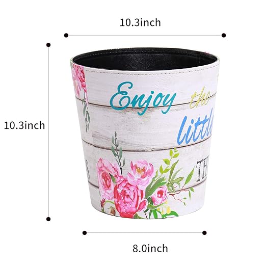 PU Leather Small Trash Can Wastebasket, Round Garbage Container Basket - Image 3