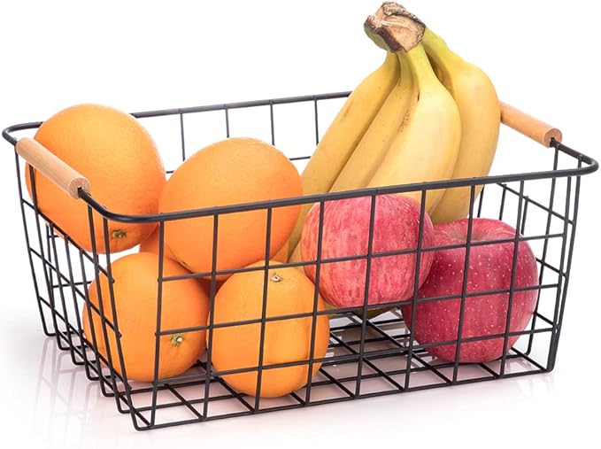 LeleCAT Wire Baskets with Wooden Handles, Wire Storage Organizer Baskets - Image 3
