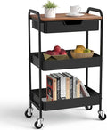 3 Tier Rolling Cart with Drawer, Metal Utility Cart on Wheels Storage Cart with by Aratan