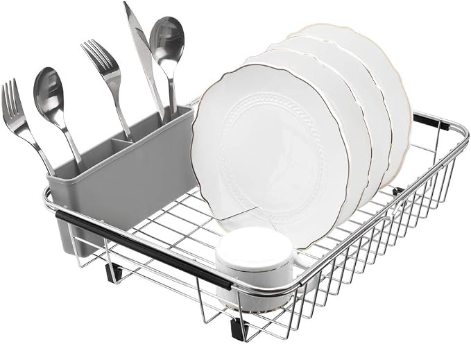SANNO Expandable Dish Drying Rack, Dish Drainer, Dish Plate Holder Basket in - Image 4