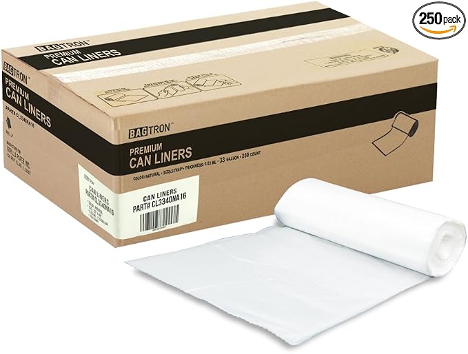 33 Gallon Trash Bags, 16 Micron High Density Pure HDPE Garbage Can Liners Bulk by Bagtron