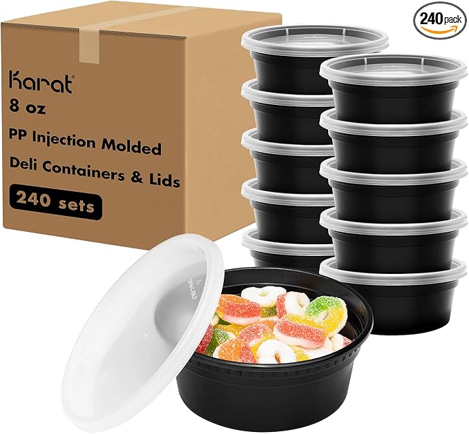 Karat [8oz - 240 ct Black PP Injection Molded Round Deli Containers by Karat