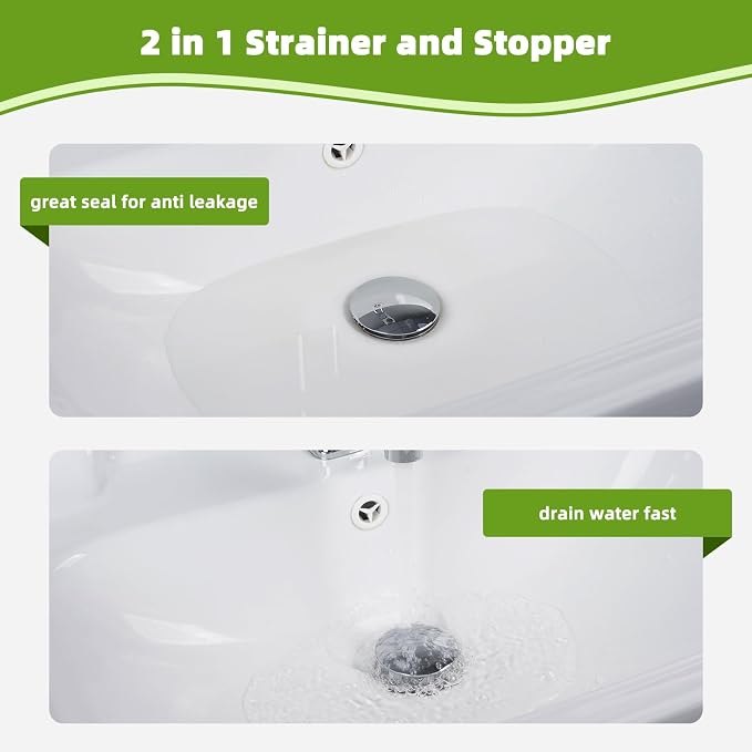 Universal 2PCS Bathroom Sink Stopper 2 in 1 Pop Up Metal Sink Drain Strainer - Image 5
