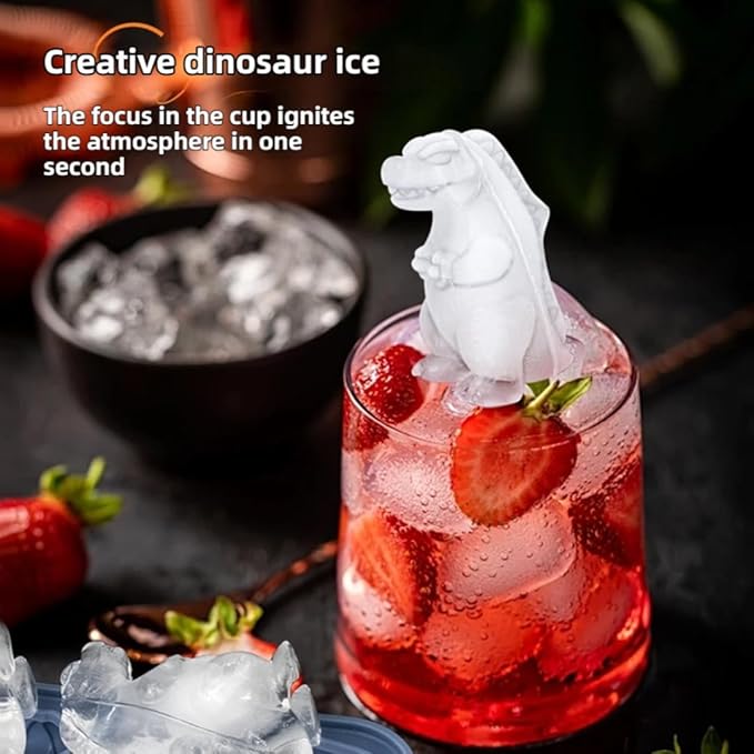7.48inch Newly Upgraded 4-grid 3D Dinosaur Ice Tray and Covered Silicone Ice - Image 2