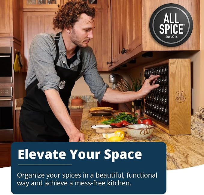 AllSpice Spice Rack Organizer, 525 Unique Labels, Countertop or Wall Mount - Image 2