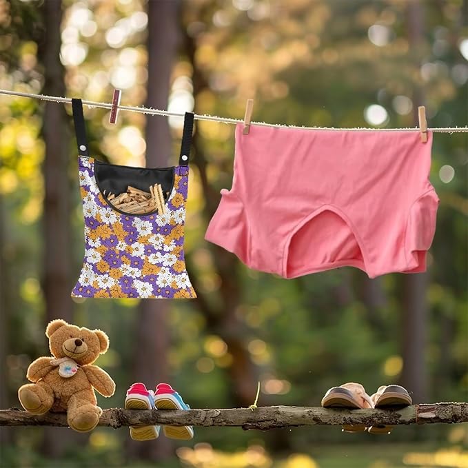 2 Pcs Clothes Pin Hanging Bag, Hippie Flower Multi-Functional Clothespin Bag - Image 3