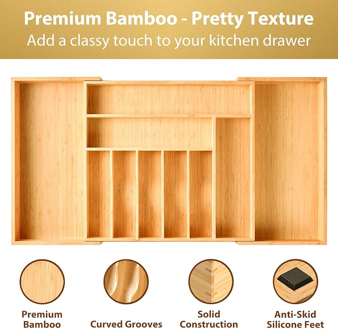 Umilife Extra Large Expandable Kitchen Siverware Utensils Drawer Organizer - Image 3
