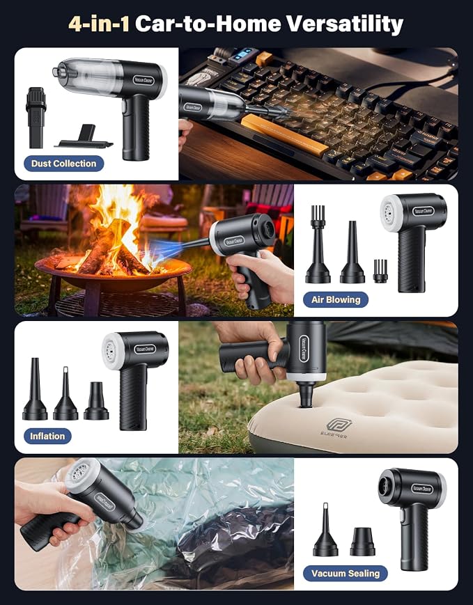 Car Vacuum Portable Cordless, 16000Pa Handheld Vacuum Mini Vacuum Cleaner High - Image 4