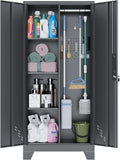 Metal Storage Cabinet with Locking Doors, Broom Closet, Freestanding Bathroom by OSEILLC