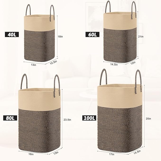 Laundry Basket, Woven Cotton Rope Laundry Hamper, Versatile Storage - Image 3