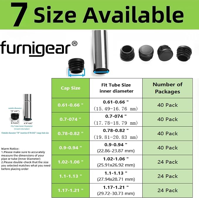 Furnigear Plastic Plugs Tubing End Caps Chair End Caps 7/8" Outside Bottom - Image 3