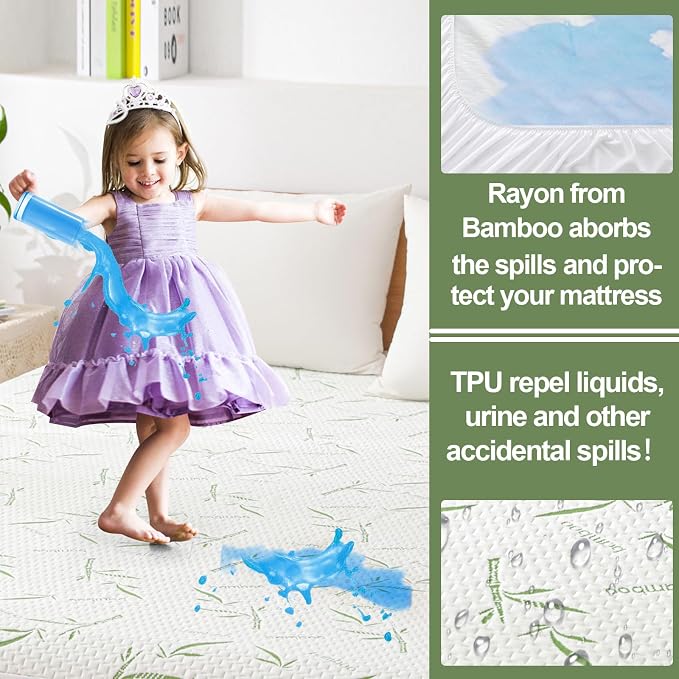 King Waterproof Mattress Protector, Rayon Made from Bamboo Mattress Pad Cover - Image 3