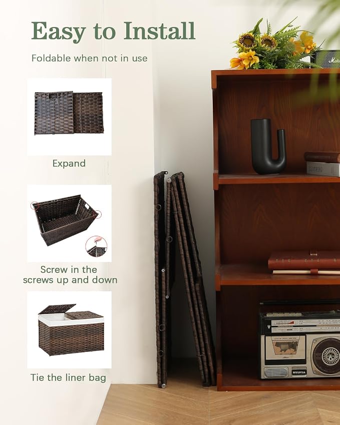 Storage Basket with Lid Rattan Woven Storage Baskets with 2 Separate Lids - Image 6