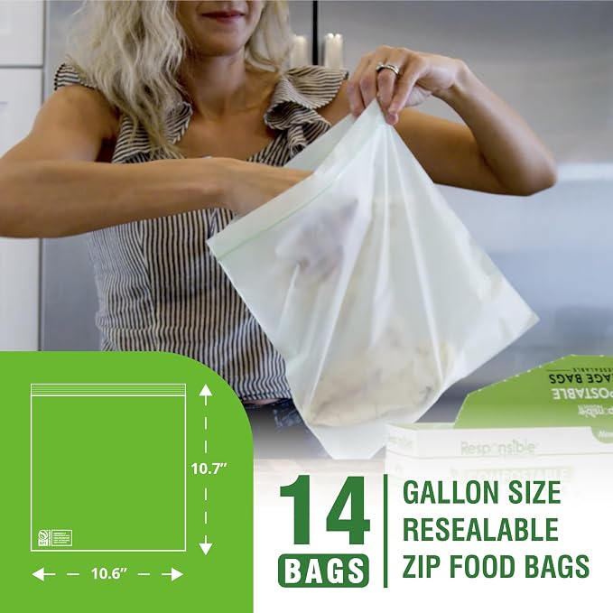 Responsible Products Certified Compostable Large GALLON Resealable Zip Bag - Image 2