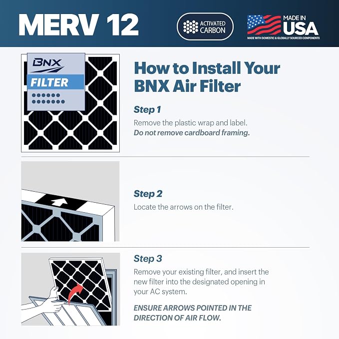 BNX TruFilter 14x25x1 MERV 12 Odor Defense AC Furnace Air Filter - Image 8