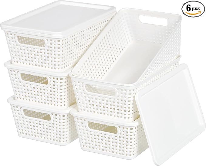 Plastic Storage Baskets With Lid, Storage Bins by Unknown