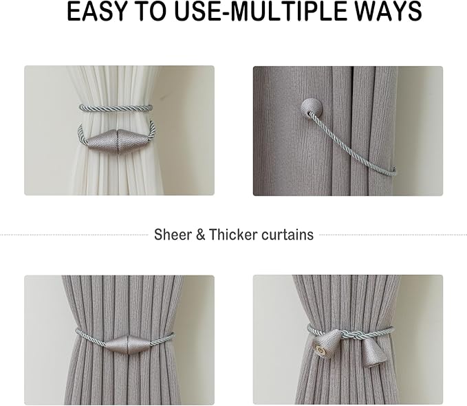 Magnetic Curtain Tiebacks 8 Pack Outdoor Rope Curtain Tie Backs Decorative - Image 5