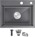 20x16 Inch Drop in Kitchen Sink, 304 Black Stainless Steel Sink, R10 Tight by OUGOO