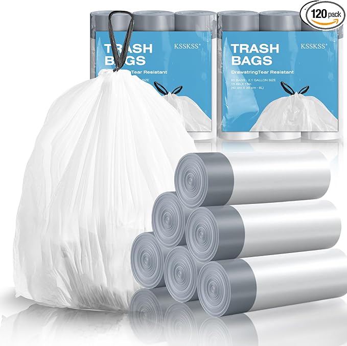 120 Counts 1.6 Gallon Mini Drawstring Trash Bags, Small Garbage Bags by KSSKSS by ksskss