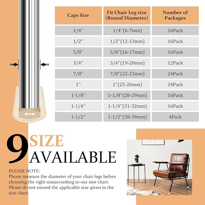 1/4" Round Rubber Furniture Leg Tips Caps, 16 Pack White Extra Small Furniture - Image 6
